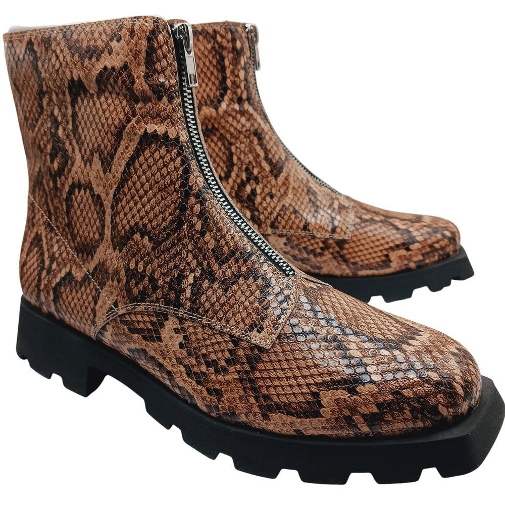 NIB Katy Perry The Daarling Combat Boots 9.5 Snakeskin Front Zip True Taupe Goth